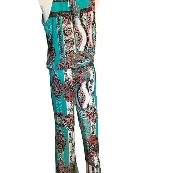 Flirty Pink floral print open back Green jumpsuit Size M - Picture 7 of 10